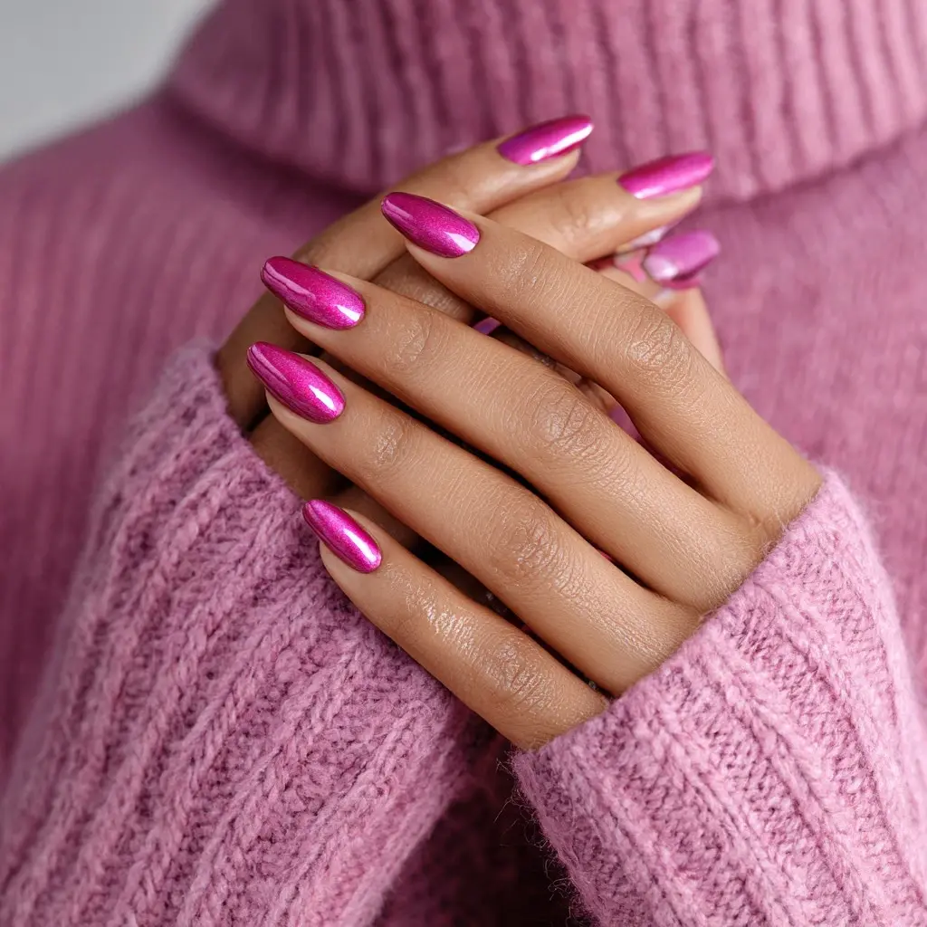 pink coffin medium nails with glossy