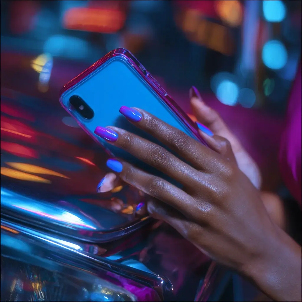 purple square medium nails with ombre