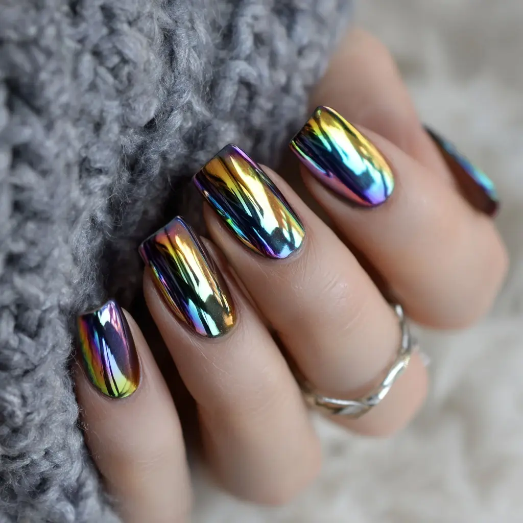 metallic coffin long nails with glossy and abstract