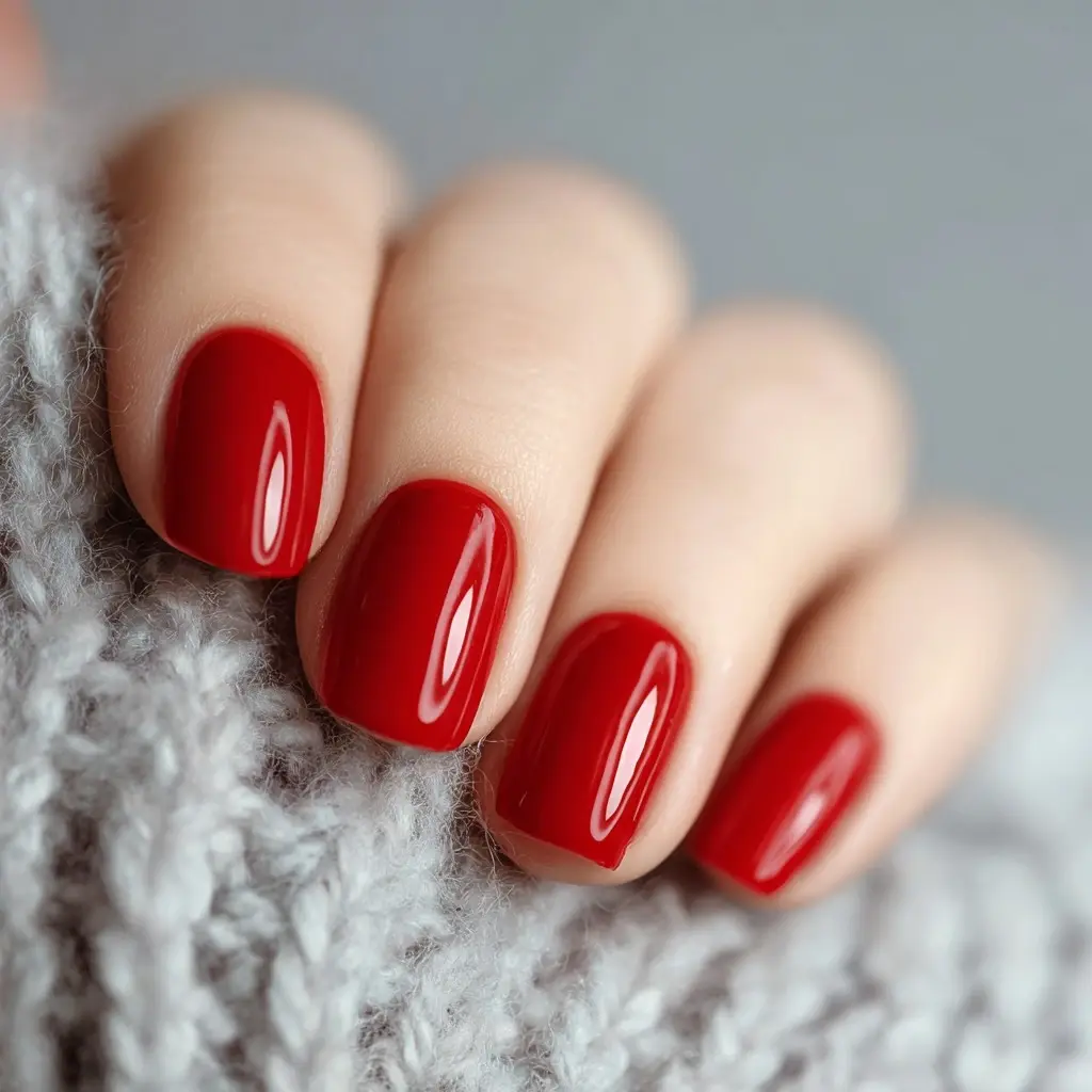 red square medium nails with glossy