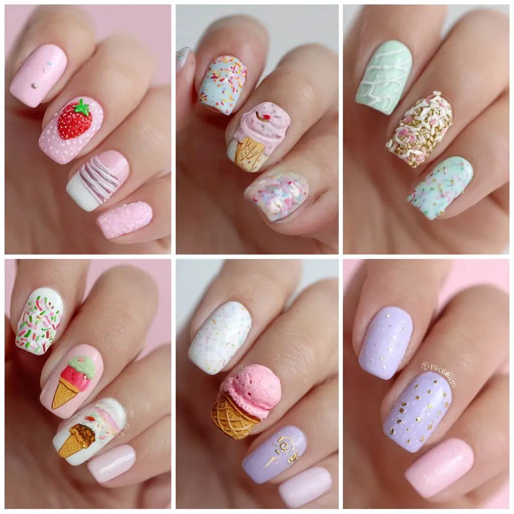 pink and purple square medium nails with floral and abstract