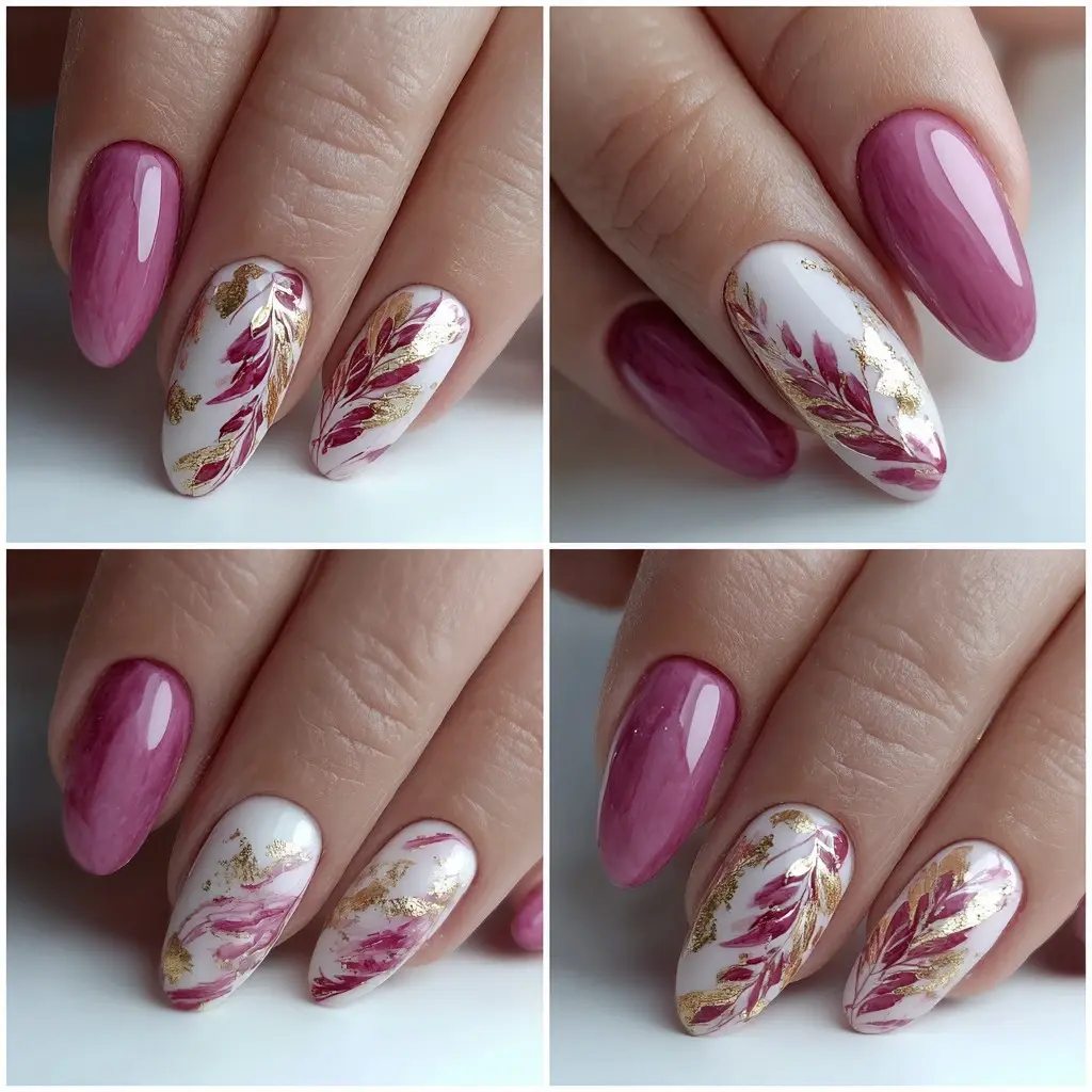 pink and white coffin medium nails with floral and glossy