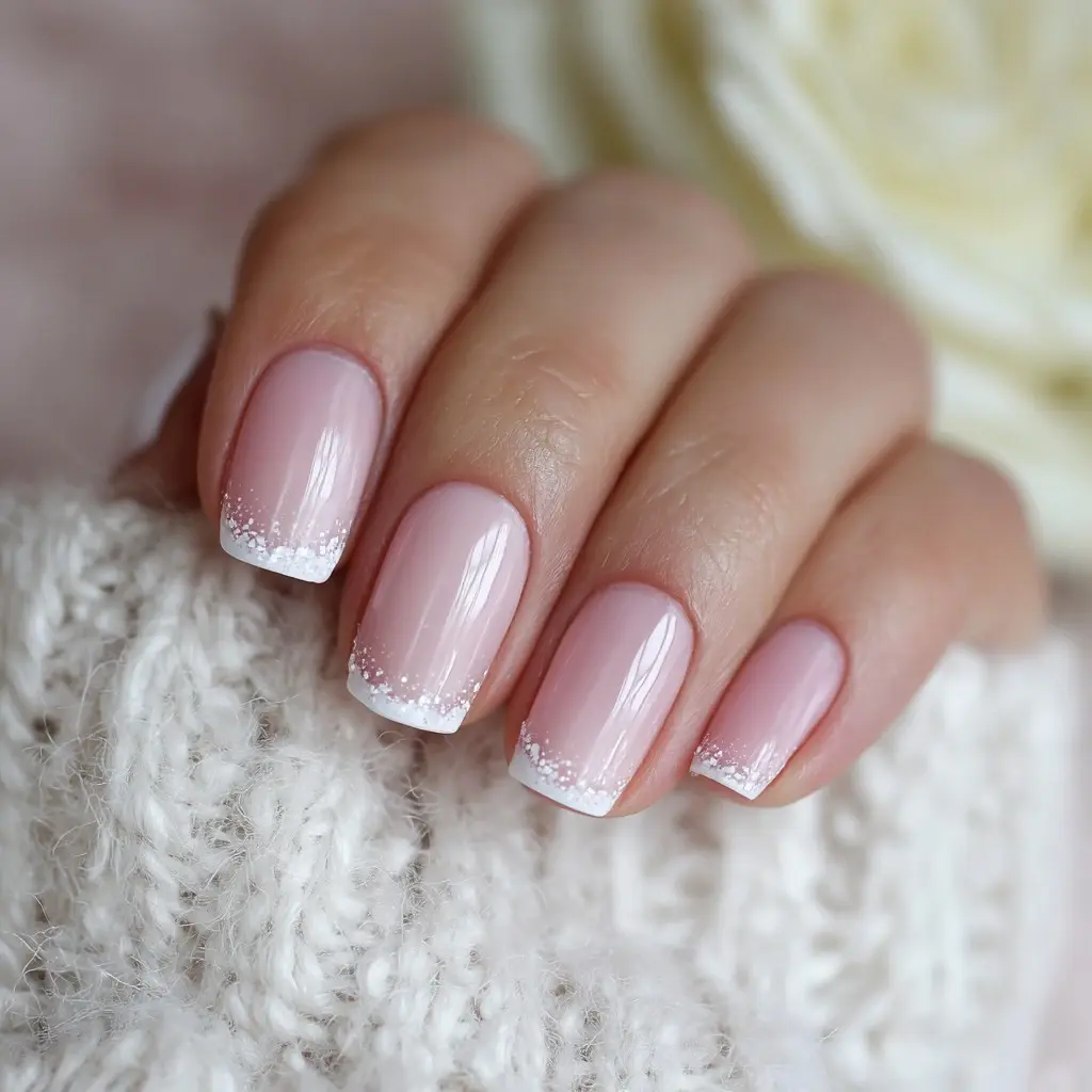 nude and white square medium nails with french and minimalist