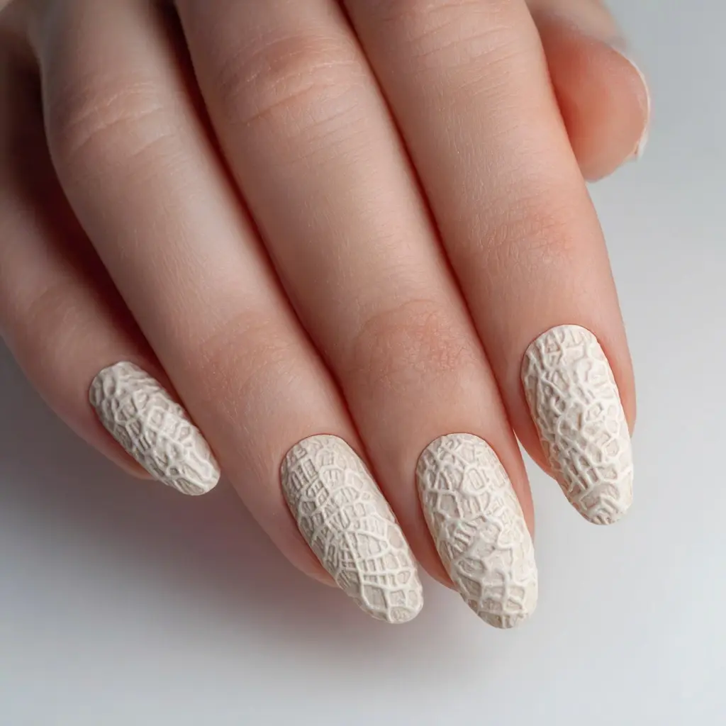 nude and pastel almond medium nails with abstract and matte