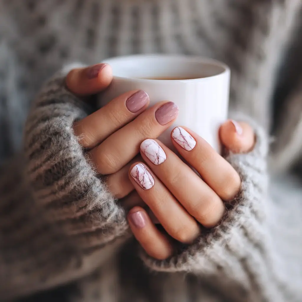 pink and white square medium nails with abstract and glossy