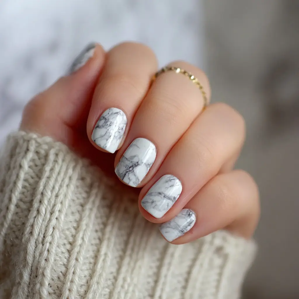 white and black square medium nails with abstract and minimalist