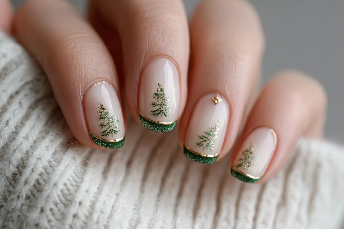 green and white square medium nails with abstract and glossy