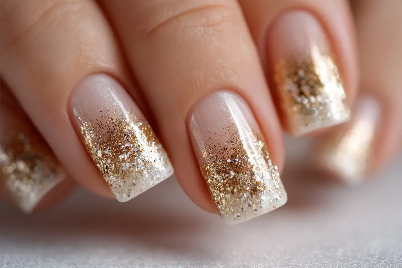 Glamorous Gold Glitter Coffin Nail Art Design