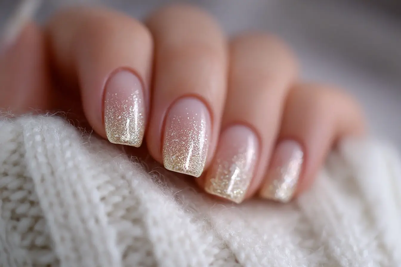 Glamorous Gold Glitter Ombre Square Nail Art Design