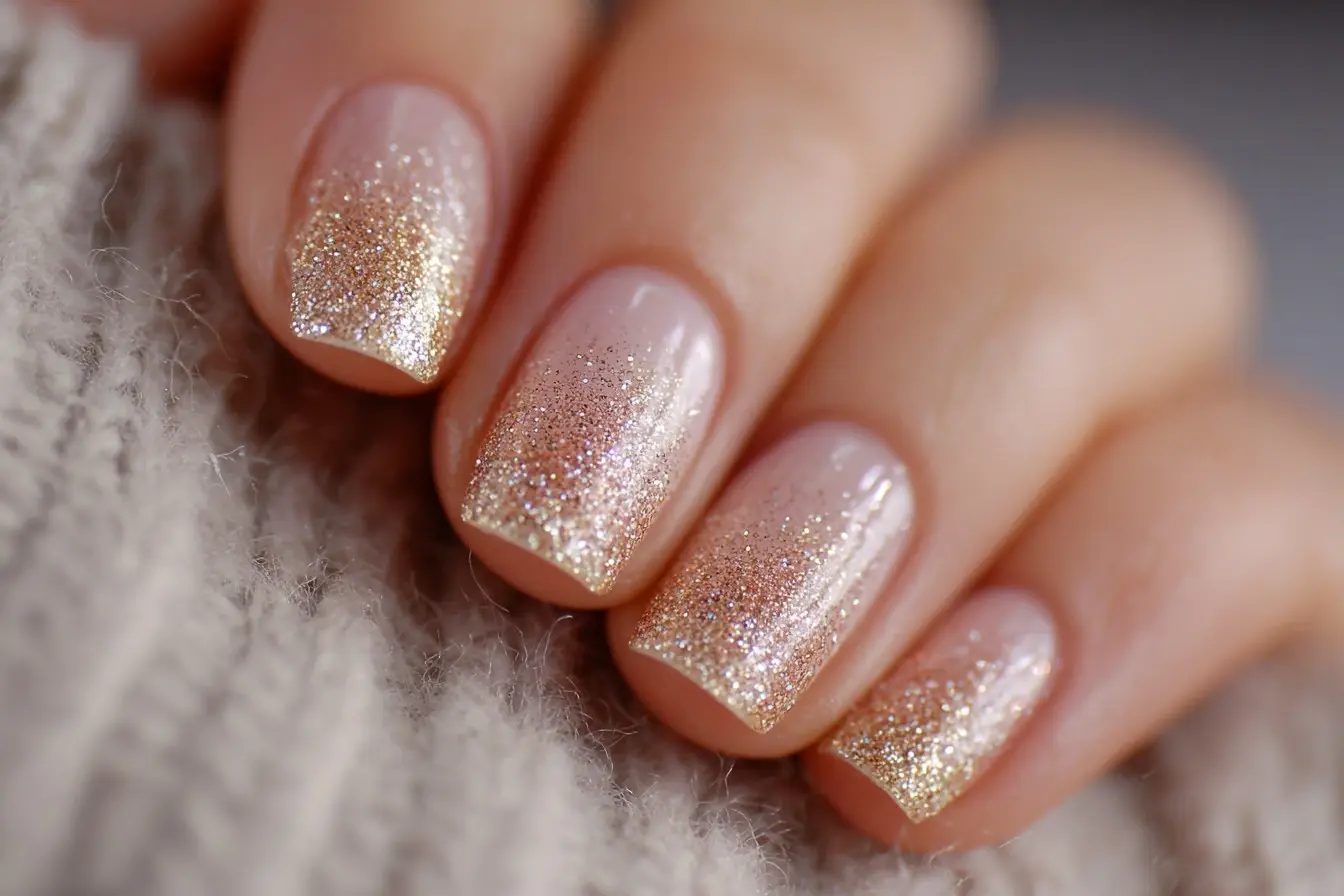 Glamorous Gold Glitter Square Nail Art Design