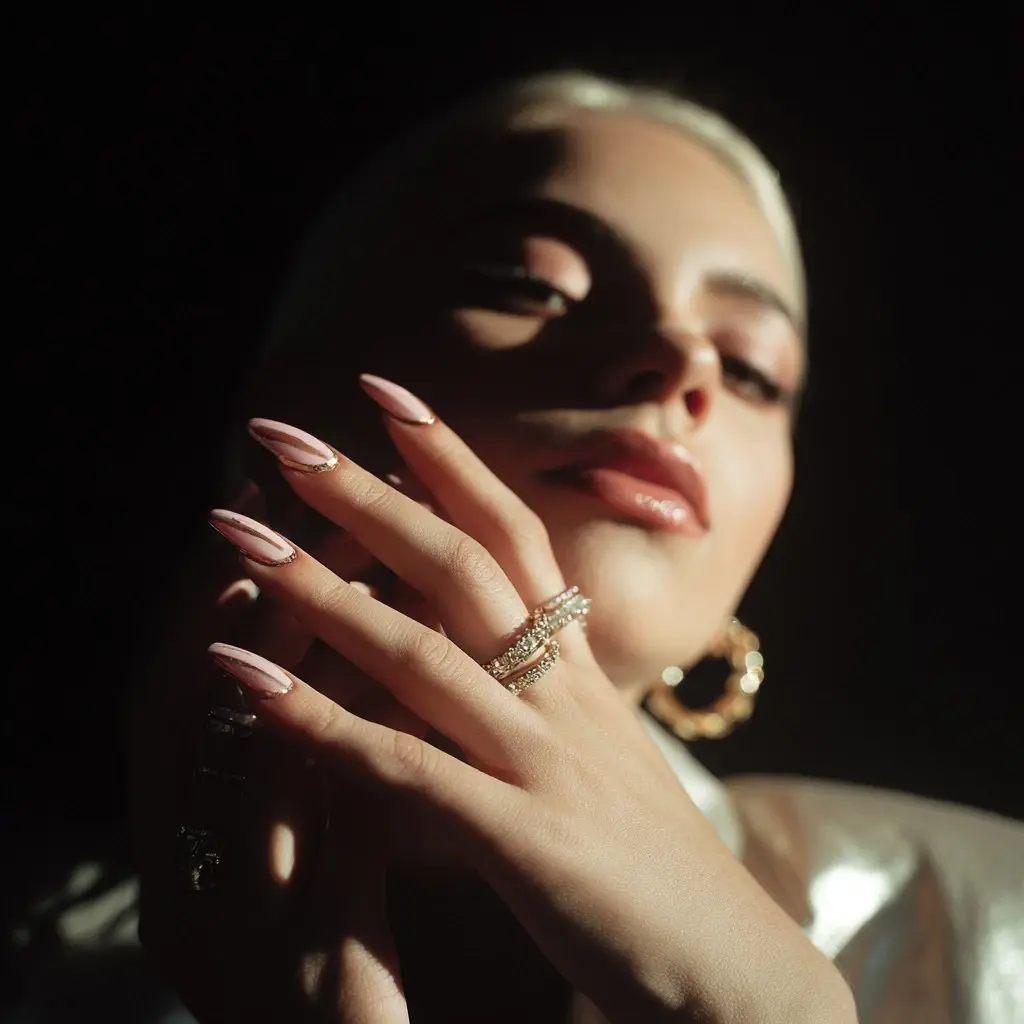 nude and white coffin long nails with french and glossy