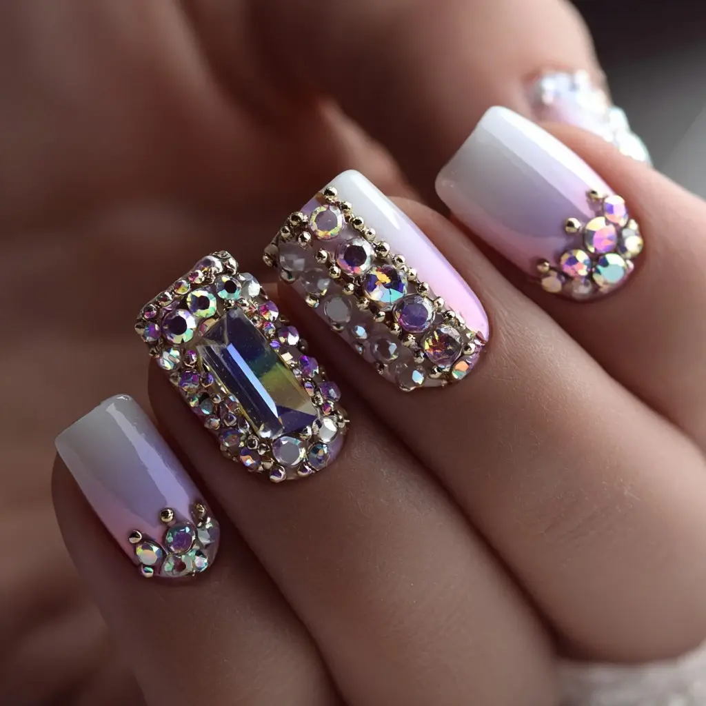 pastel and purple coffin long nails with abstract and glossy