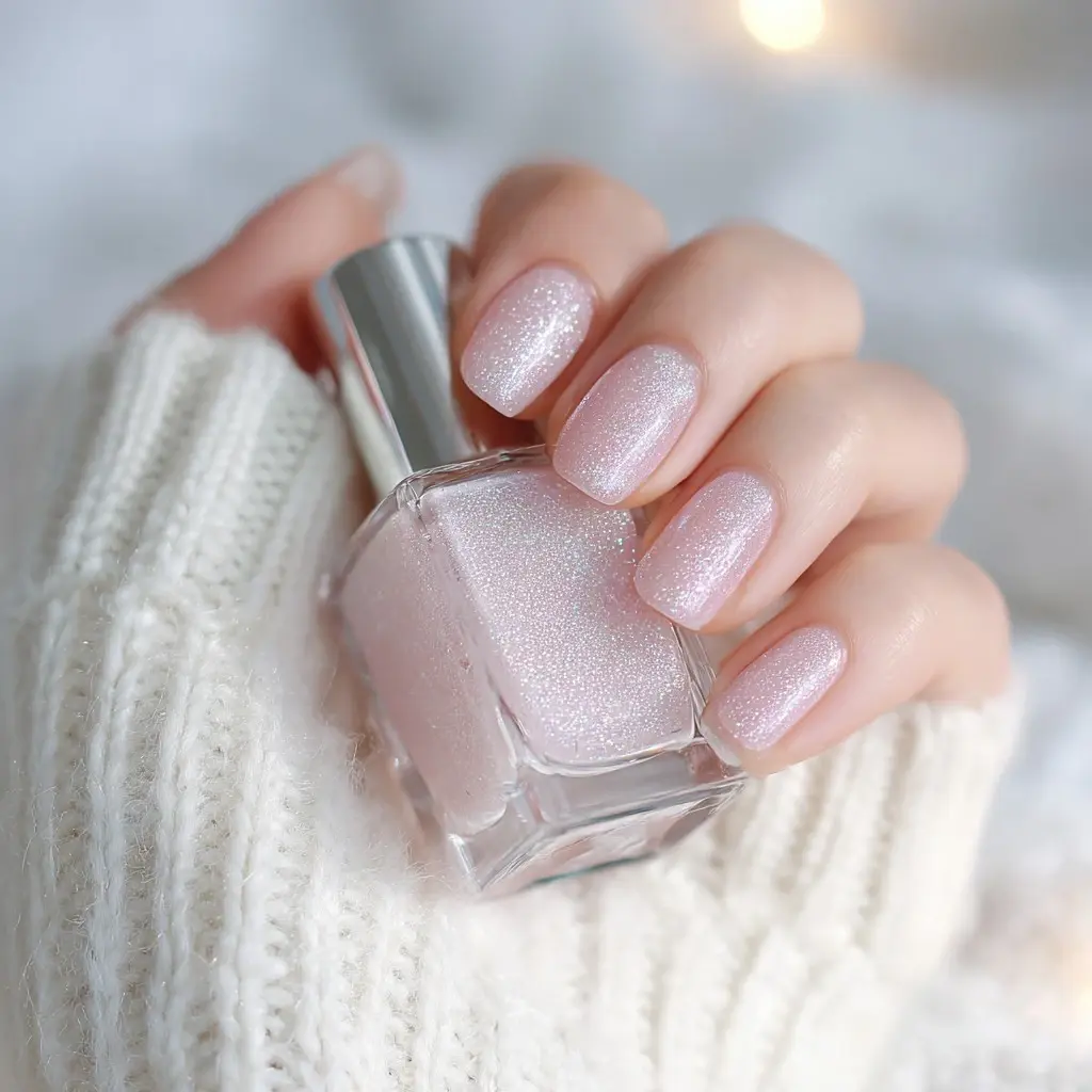 pink and pastel square medium nails with glitter and glossy