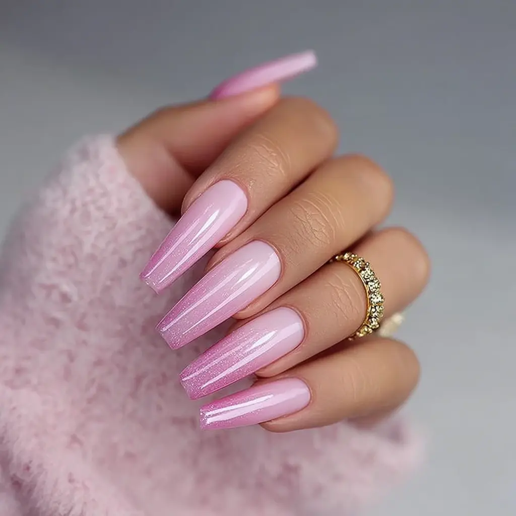 pink and pastel coffin long nails with ombre and glossy