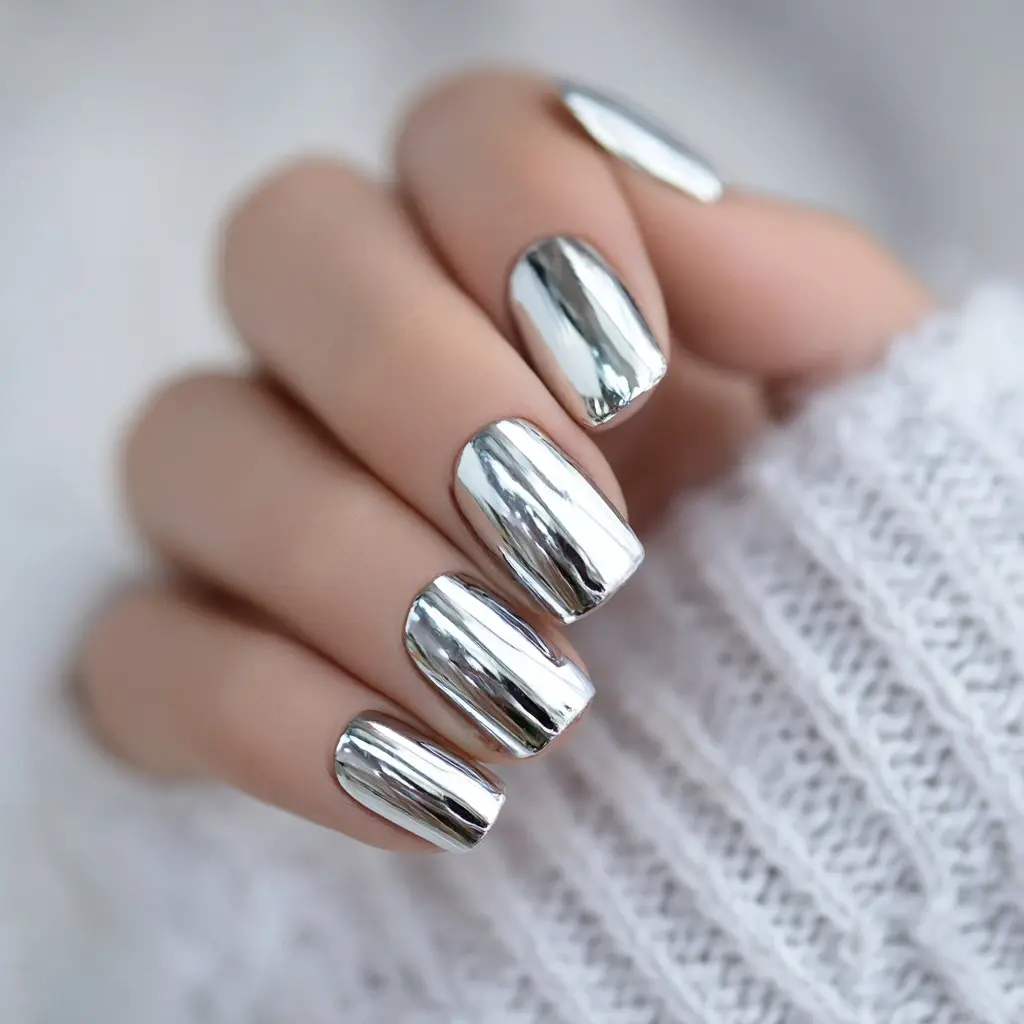 metallic coffin long nails with glossy and minimalist