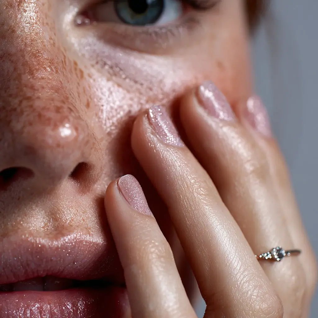 nude square medium nails with french and glossy