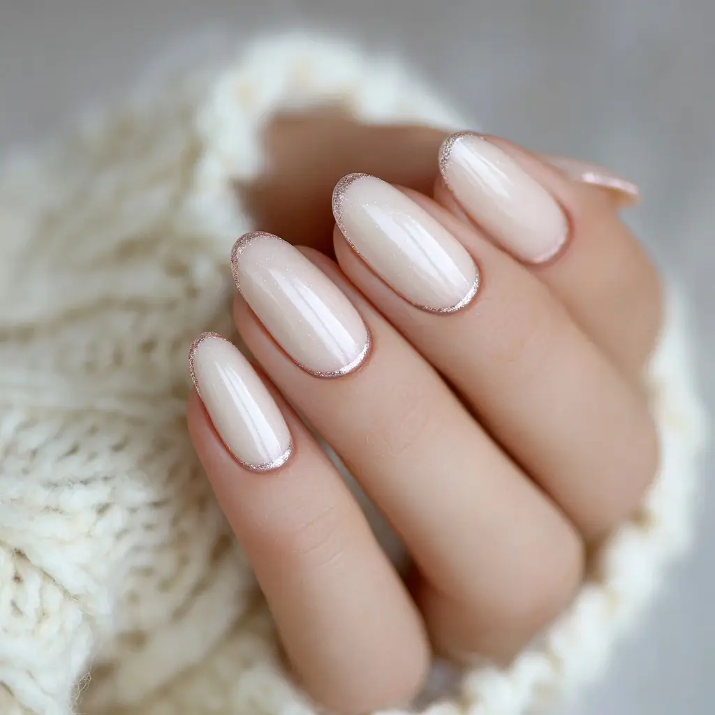 nude and white coffin medium nails with french and glossy