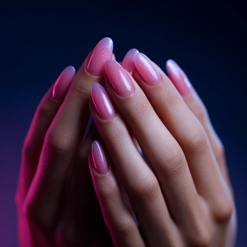 pink coffin long nails with glossy and ombre