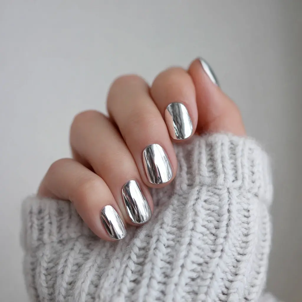 metallic square medium nails with glossy