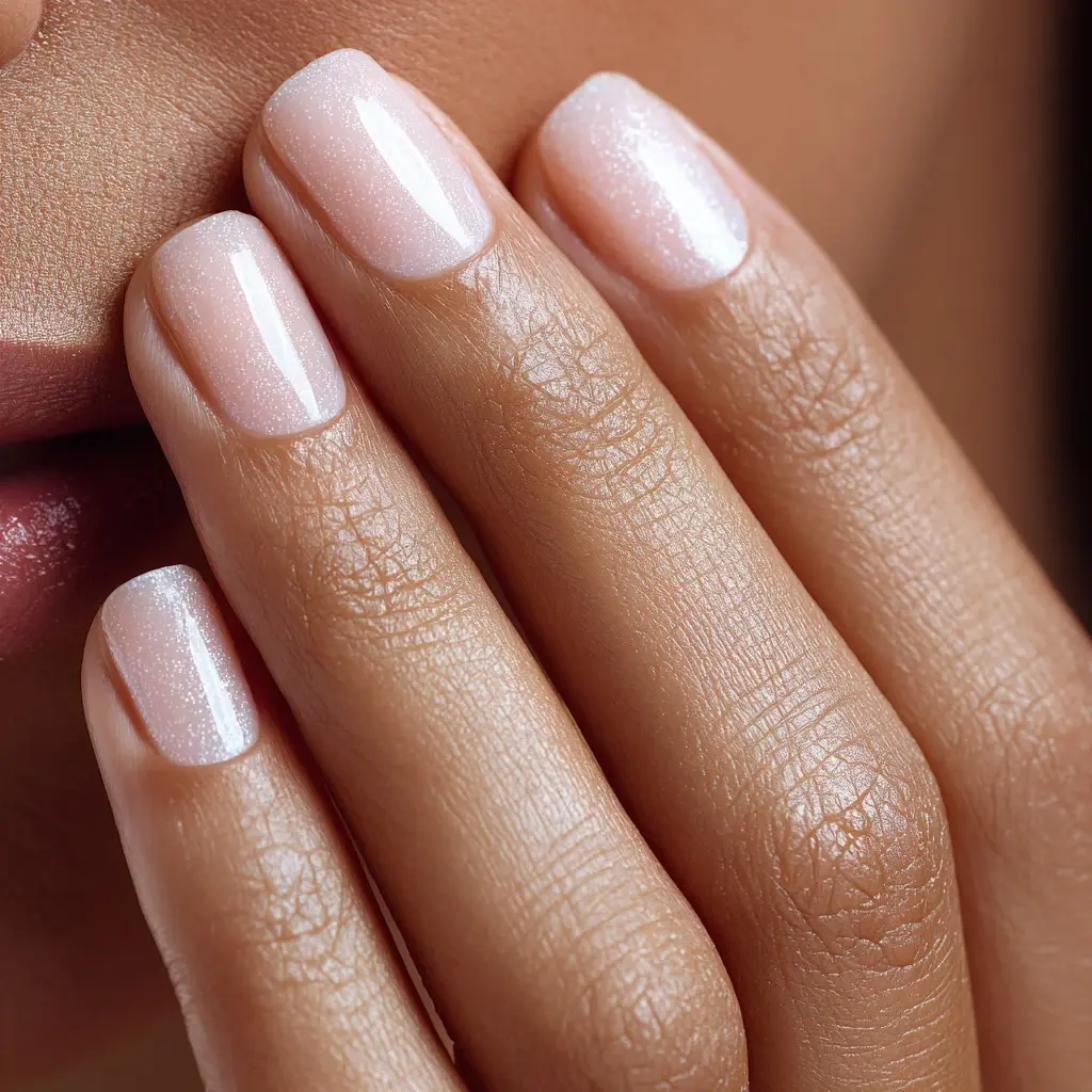 nude square medium nails with minimalist and matte