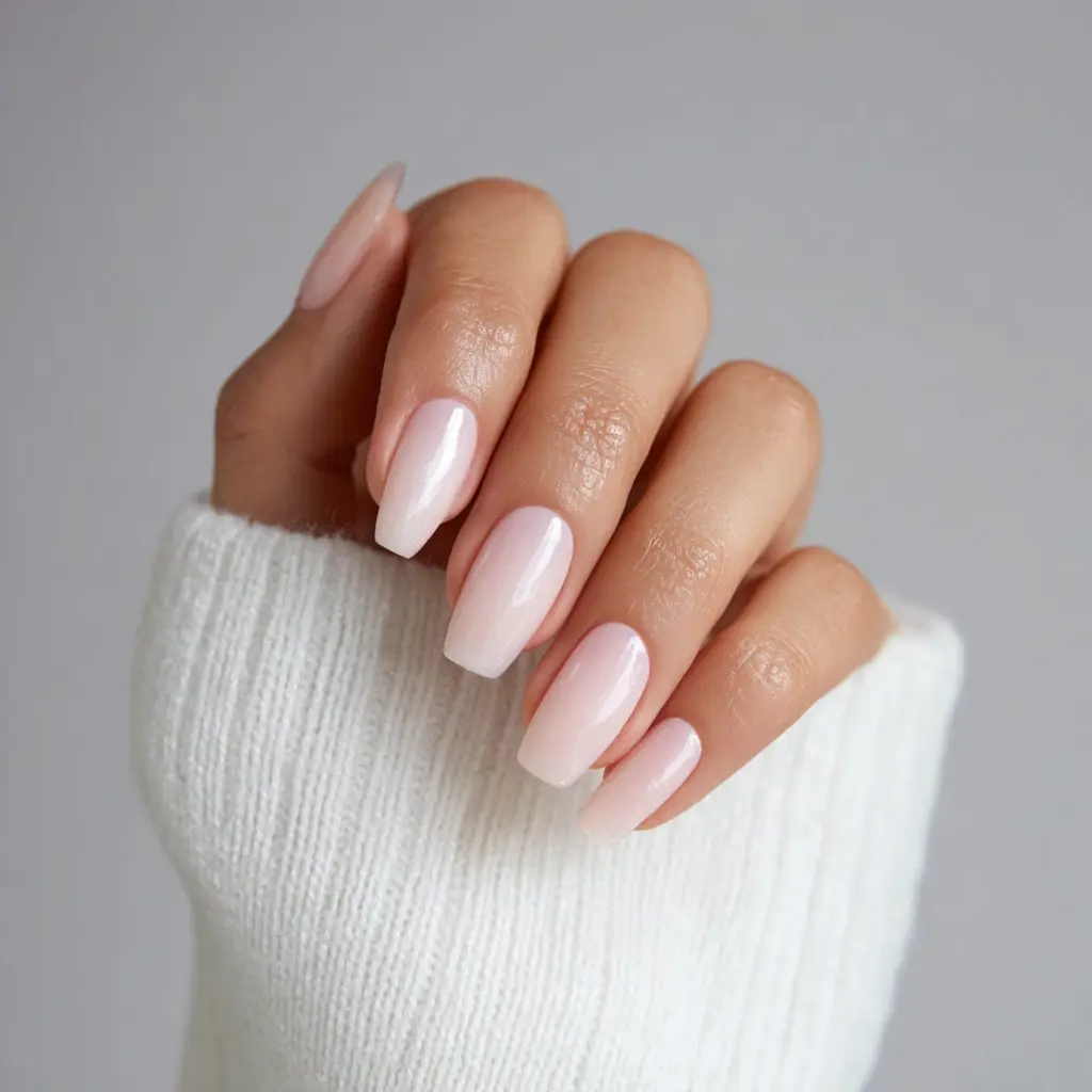nude and pastel almond medium nails with minimalist and ombre