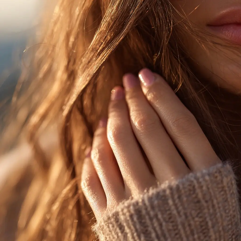 nude square short nails with minimalist and matte