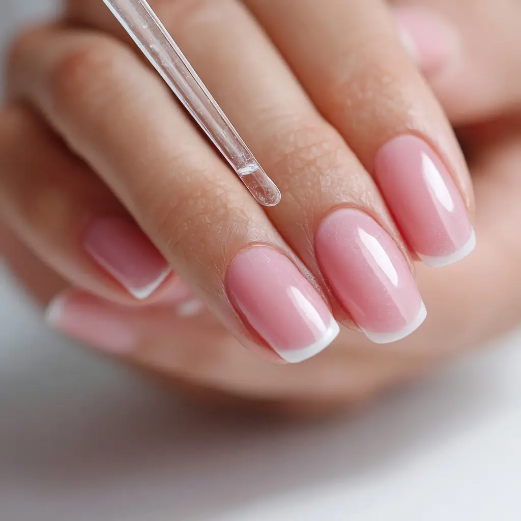 pink and white square medium nails with minimalist and french