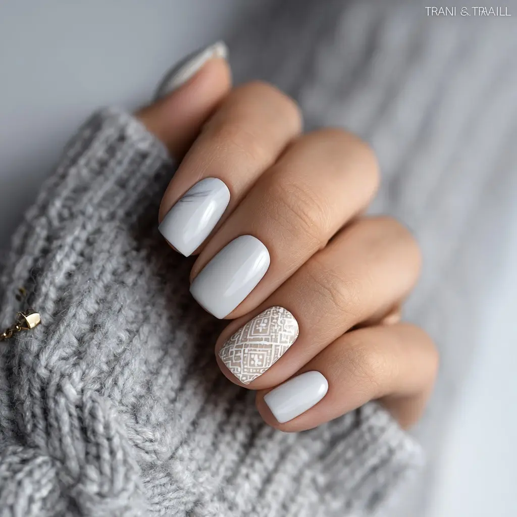 white coffin medium nails with minimalist and geometric