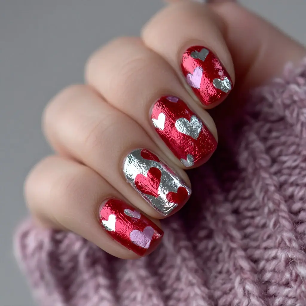 red almond medium nails with floral and glossy