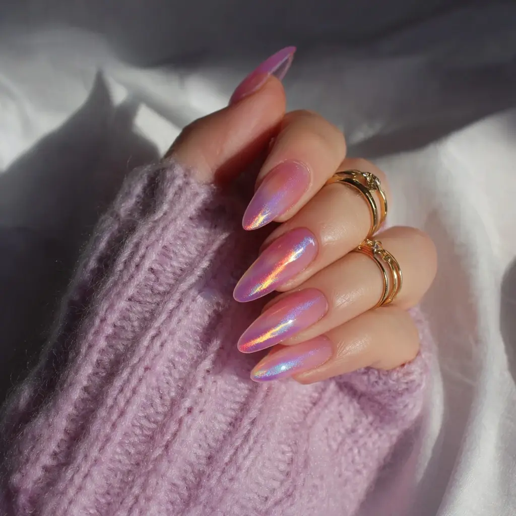 pink and purple coffin long nails with abstract and glossy