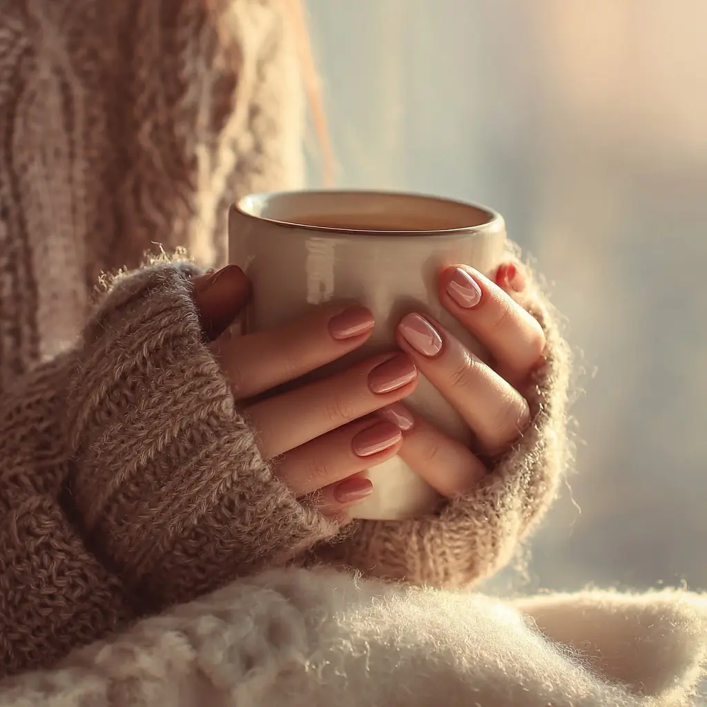 nude square medium nails with matte