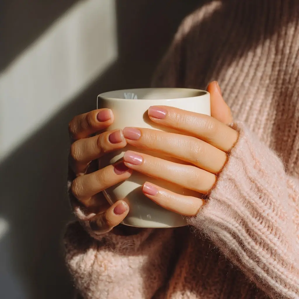 pink and nude square short nails with matte and minimalist