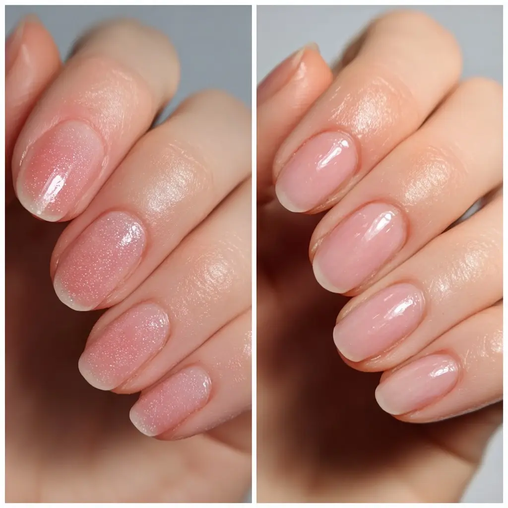 pink and pastel square short nails with ombre and glossy