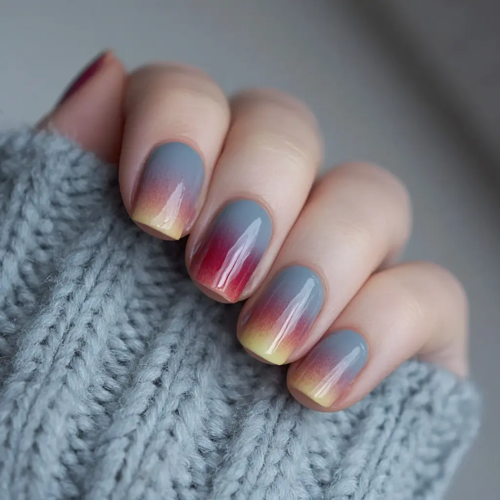 blue and red square medium nails with abstract and ombre