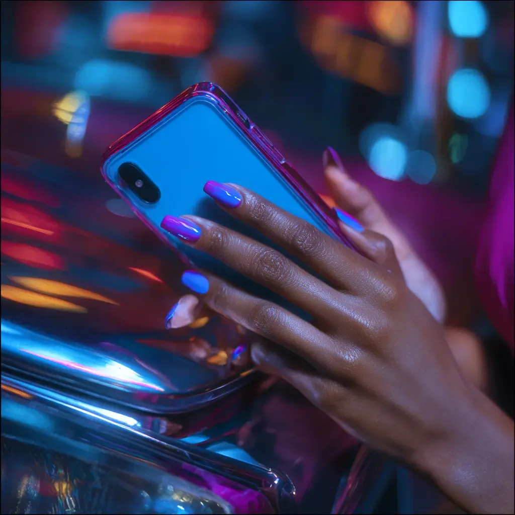 purple square medium nails with glossy