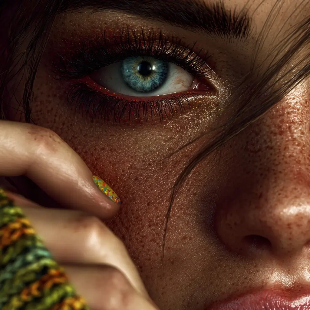 red and yellow square short nails with abstract and glossy