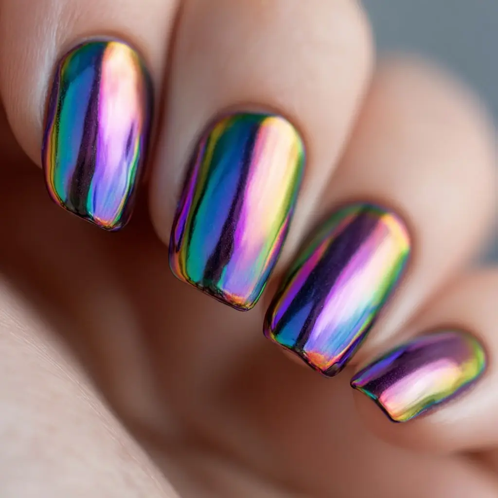 metallic coffin medium nails with abstract and glossy