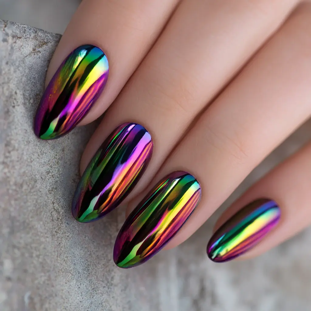 metallic coffin medium nails with abstract and glossy