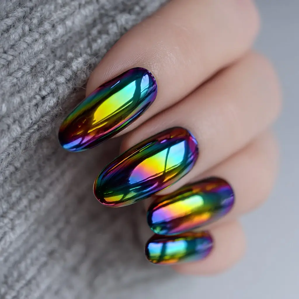 metallic coffin long nails with abstract and glossy