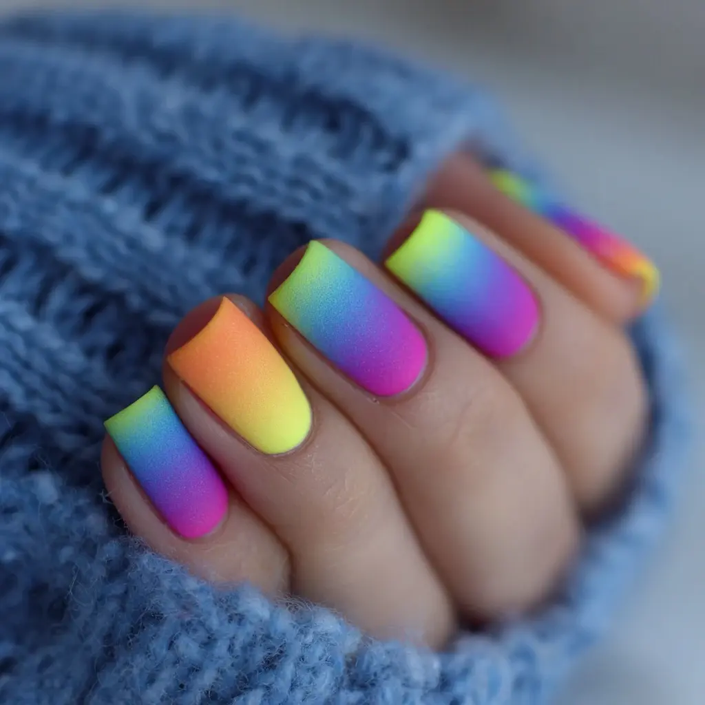 red and yellow square medium nails with abstract and ombre