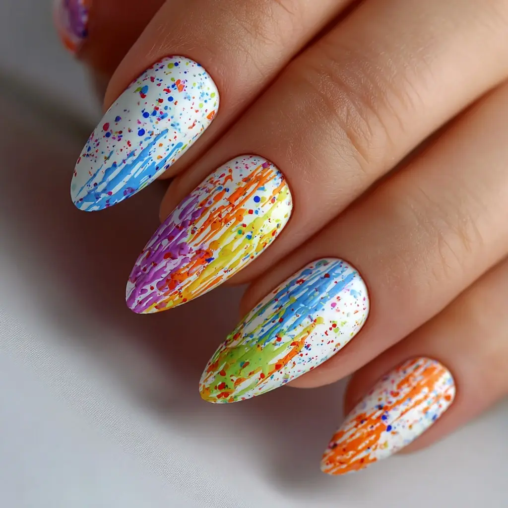 pastel stiletto long nails with abstract and glossy